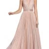 Cinderella Divine - CM9086 Deep V-neck Beaded Pleated A-line Dress Formal Gowns 1 Cinderella Divine - CM9086 Deep V-neck Beaded Pleated A-line Dress Formal Gowns