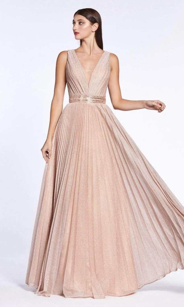 Cinderella Divine - CM9086 Deep V-neck Beaded Pleated A-line Dress Formal Gowns 5 Cinderella Divine - CM9086 Deep V-neck Beaded Pleated A-line Dress Formal Gowns