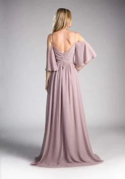 Cinderella Divine - Cold Shoulders Flutter Sleeve Evening Dress CJ267 - 1 Pc Dusty Rose In Size 4 Available
