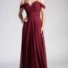 Formal Gowns Cinderella Divine - Cold Shoulders Ruched Bodice A-Line Gown CJ241 - 1 Pc Burgundy In Size 6 Available