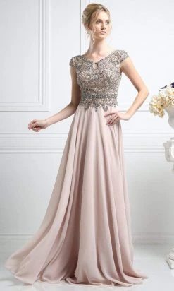 Cinderella Divine - CR721 Beaded V-Neck A-Line Dress Formal Gowns