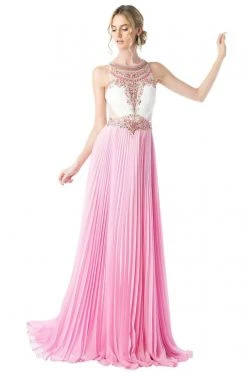 Cinderella Divine - CR742 Jewel-Ornate Pleated A-Line Gown