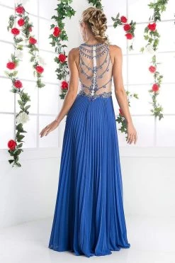 Cinderella Divine - CR742 Jewel-Ornate Pleated A-Line Gown