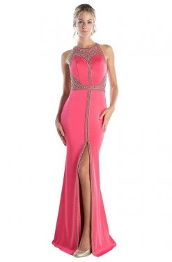 Cinderella Divine - CR752 Bead-Trimmed High Slit Long Gown