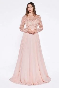 Cinderella Divine - CR780 Long Sleeve Beaded Embroidered Chiffon Dress Formal Gowns