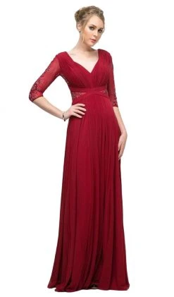 Cinderella Divine - CR785 Beaded Embroidered Empire Waist Long Dress Formal Gowns