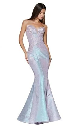 Cinderella Divine - CR824 Strapless Metallic Iridescent Mermaid Gown Formal Gowns