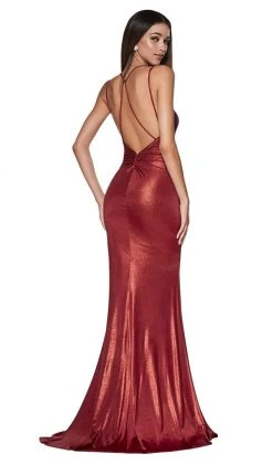 Cinderella Divine - CR825 Metallic Wrap-Style High Slit Gown Formal Gowns