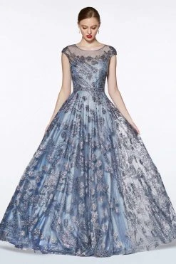 Cinderella Divine - CR830 Glitter Floral Illusion Scoop Ballgown