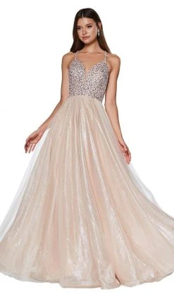 Cinderella Divine - CR835 Beaded Sleeveless Top Metallic Organza Gown Formal Gowns