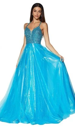 Cinderella Divine - CR835 Beaded Sleeveless Top Metallic Organza Gown Formal Gowns