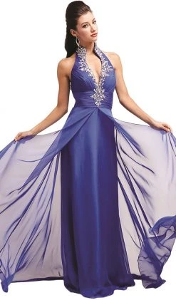 Cinderella Divine - Crystal Embellished Ruched High Neck Evening Dress Formal Gowns