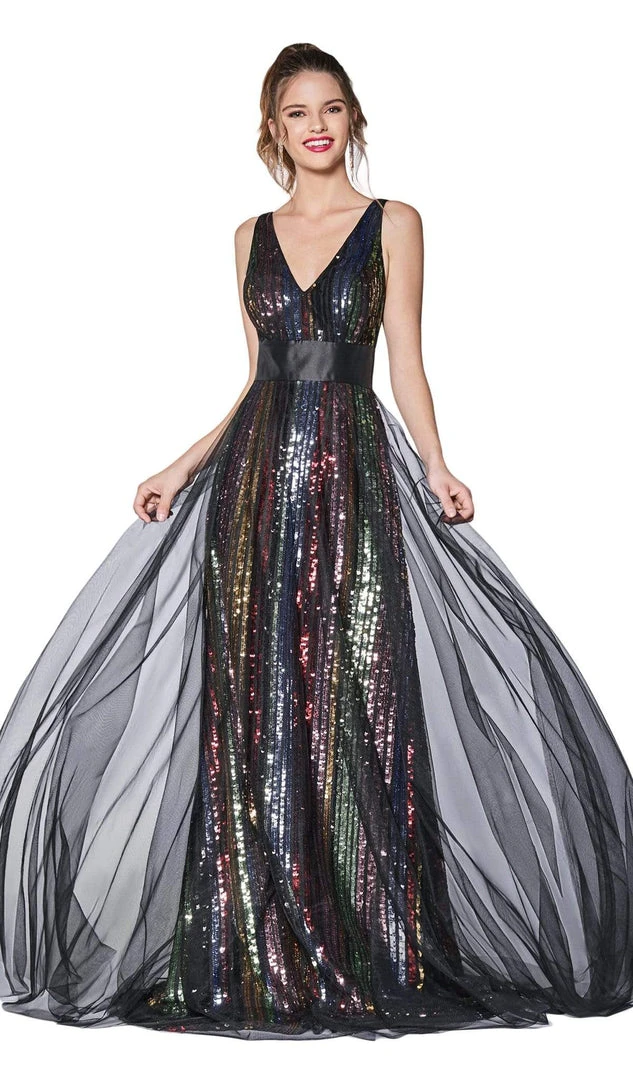 Formal Gowns Cinderella Divine - CS033 Multicolored Sequined V-neck A-line Dress 3 Formal Gowns Cinderella Divine - CS033 Multicolored Sequined V-neck A-line Dress
