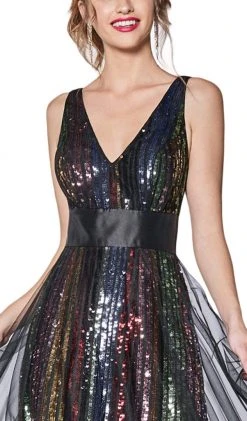 Formal Gowns Cinderella Divine - CS033 Multicolored Sequined V-neck A-line Dress 7 Formal Gowns Cinderella Divine - CS033 Multicolored Sequined V-neck A-line Dress