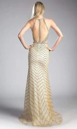 Formal Gowns Cinderella Divine - CZ0010 Beaded Chevron Motif Long Mermaid Gown