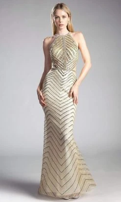 Formal Gowns Cinderella Divine - CZ0010 Beaded Chevron Motif Long Mermaid Gown