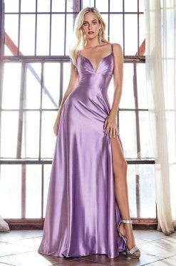 Formal Gowns Cinderella Divine - Deep V-neck Satin A-line Gown CD903 - 1 Pc Violet In Size 12 Available