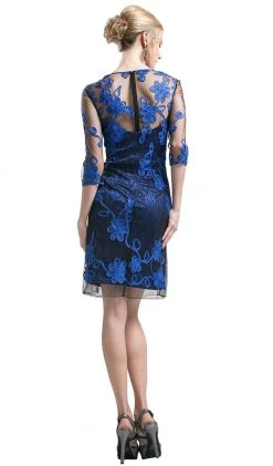 Cinderella Divine - 1969 Elbow Sleeves Sheer Lace Cocktail Dress