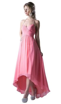 Cinderella Divine - Embellished Halter High Low A-line Dress Formal Gowns