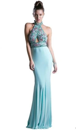 Cinderella Divine - Embellished High Halter Evening Dress