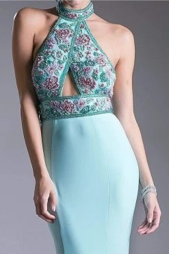 Cinderella Divine - Embellished High Halter Evening Dress
