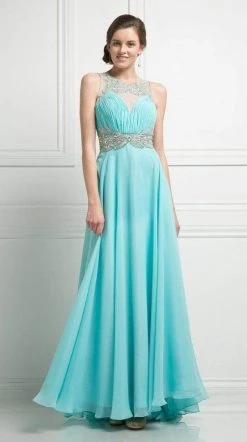 Formal Gowns Cinderella Divine - Embellished Illusion Bateau Chiffon A-line Dress
