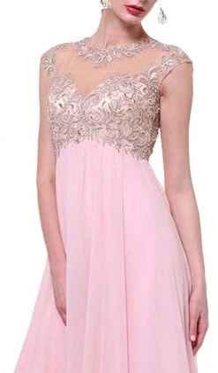 Cinderella Divine - Embellished Illusion Jewel Neck A-line Dress