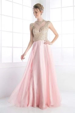 Formal Gowns Cinderella Divine - Embellished Illusion Jewel Neck A-line Gown