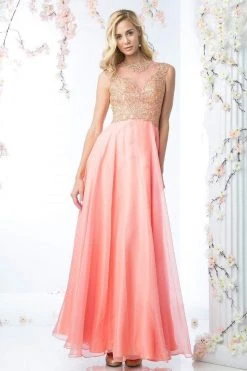 Formal Gowns Cinderella Divine - Embellished Illusion Jewel Neck A-line Gown