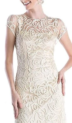 Cinderella Divine - Embellished Illusion Jewel Neck Sheath Dress 1920 - 1 Pc Champagne In Size M Available Formal Gowns