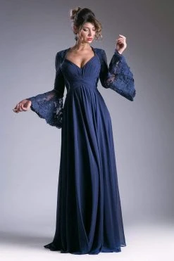 Cinderella Divine - Embellished Lace Long Bell Sleeve A-line Dress Formal Gowns