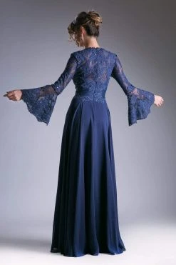 Cinderella Divine - Embellished Lace Long Bell Sleeve A-line Dress Formal Gowns