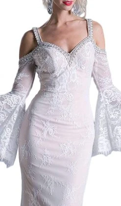 Cinderella Divine - Embellished Lace Long Bell Sleeve Sheath Dress Formal Gowns 12 Cinderella Divine - Embellished Lace Long Bell Sleeve Sheath Dress Formal Gowns