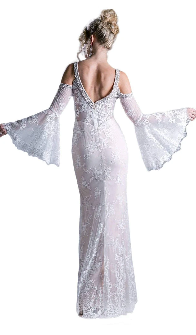 Cinderella Divine - Embellished Lace Long Bell Sleeve Sheath Dress Formal Gowns 8 Cinderella Divine - Embellished Lace Long Bell Sleeve Sheath Dress Formal Gowns