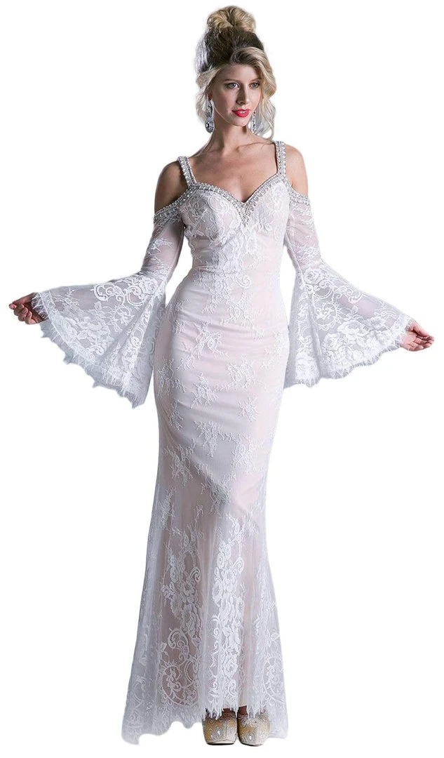 Cinderella Divine - Embellished Lace Long Bell Sleeve Sheath Dress Formal Gowns 6 Cinderella Divine - Embellished Lace Long Bell Sleeve Sheath Dress Formal Gowns