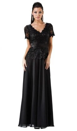 Cinderella Divine - Embellished Lace Scalloped V-neck Dress Formal Gowns
