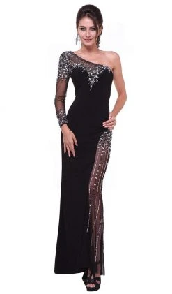 Cinderella Divine - Embellished One Shoulder Fitted Evening Dress Formal Gowns