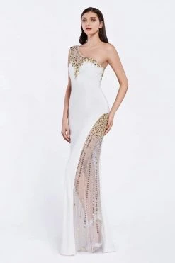 Cinderella Divine - Embellished One Shoulder Fitted Evening Dress Formal Gowns