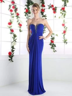 Cinderella Divine - Embellished Ruched Plunging Sweetheart Dress Formal Gowns