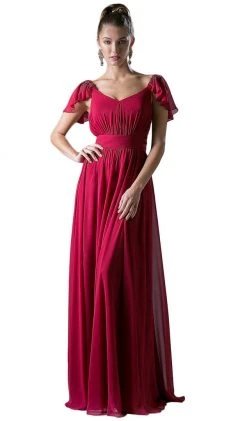 Formal Gowns Cinderella Divine - Embellished Ruched Wide V-neck A-line Dress
