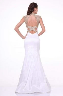 Cinderella Divine - Embellished Sheer High Neck Fitted Evening Gown