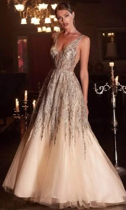 Cinderella Divine - Embellished Sleeveless Prom Dress C135 - 1 Pc Champagne In Size 12 Available