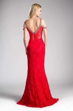 Cinderella Divine - Embellished Strappy V-neck Lace Fitted Dress 13 Cinderella Divine - Embellished Strappy V-neck Lace Fitted Dress