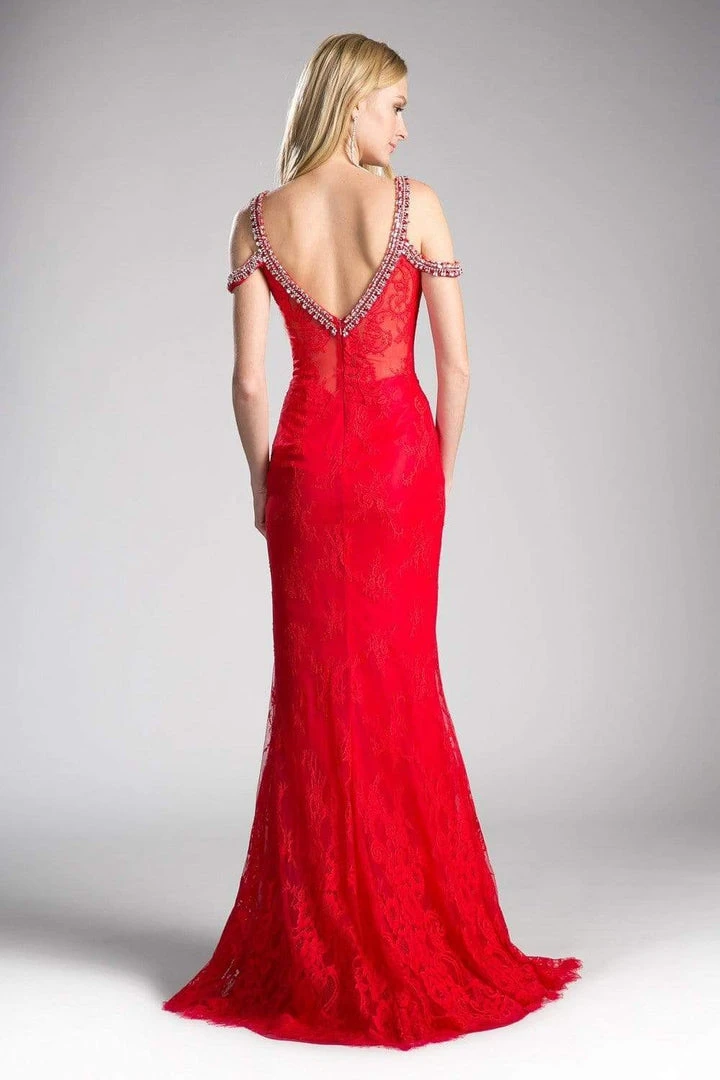 Cinderella Divine - Embellished Strappy V-neck Lace Fitted Dress 8 Cinderella Divine - Embellished Strappy V-neck Lace Fitted Dress