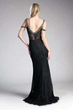 Cinderella Divine - Embellished Strappy V-neck Lace Fitted Dress