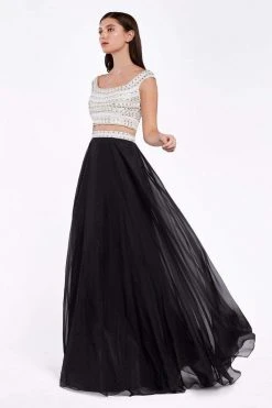Cinderella Divine - Embellished Two Piece Illusion Jewel A-line Dress Formal Gowns