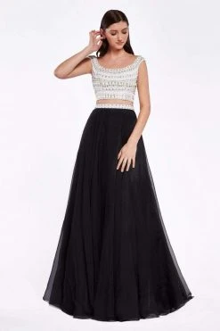 Cinderella Divine - Embellished Two Piece Illusion Jewel A-line Dress Formal Gowns
