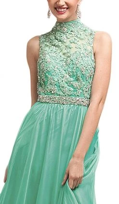 Cinderella Divine - 7952 Embroidered High Neck Chiffon Dress Formal Gowns