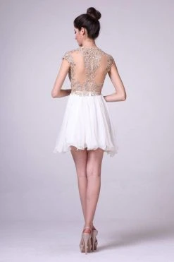 Cocktail Dresses Cinderella Divine - Embroidered Sheer Cap Sleeves Cocktail Dress