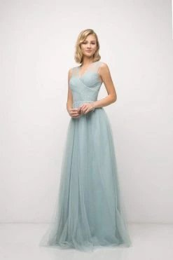 Formal Gowns Cinderella Divine - ET320 Sleeveless Pleated Top A-Line Gown